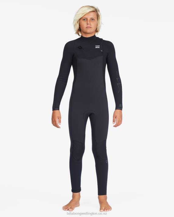 Boys Black Billabong 4/3 Revolution Chest Zip Full Wetsuit 80P81111