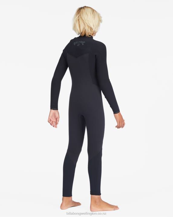 Boys Black Billabong 4/3 Revolution Chest Zip Full Wetsuit 80P81111