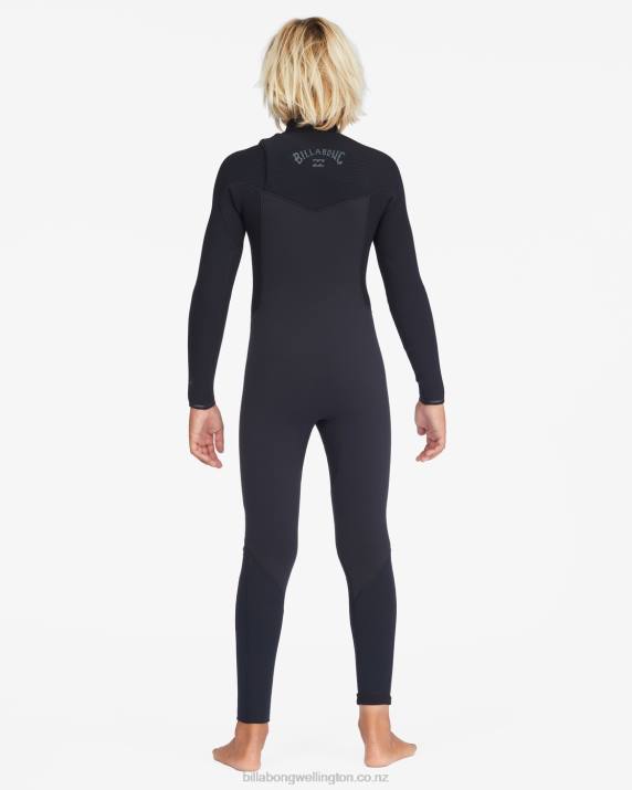 Boys Black Billabong 4/3 Revolution Chest Zip Full Wetsuit 80P81111