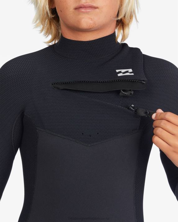 Boys Black Billabong 4/3 Revolution Chest Zip Full Wetsuit 80P81111