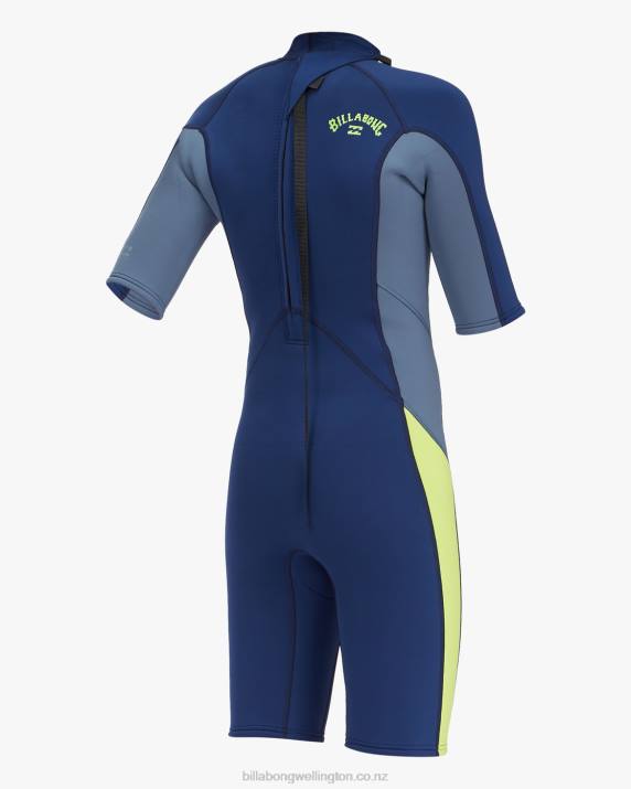 Boys Navy Billabong 2/2 Absolute Back Zip Short Sleeve Spring Suit 80P8993