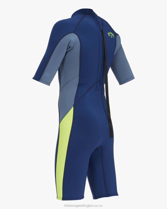 Boys Navy Billabong 2/2 Absolute Back Zip Short Sleeve Spring Suit 80P8993