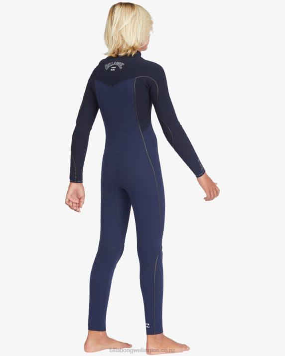 Boys Navy Billabong 4/3 Furnace Comp Chest Zip Full Wetsuit 80P81129