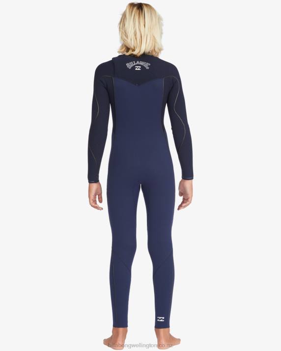 Boys Navy Billabong 4/3 Furnace Comp Chest Zip Full Wetsuit 80P81129