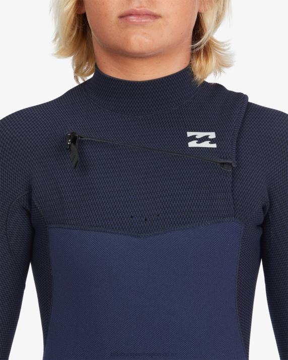 Boys Navy Billabong 4/3 Furnace Comp Chest Zip Full Wetsuit 80P81129