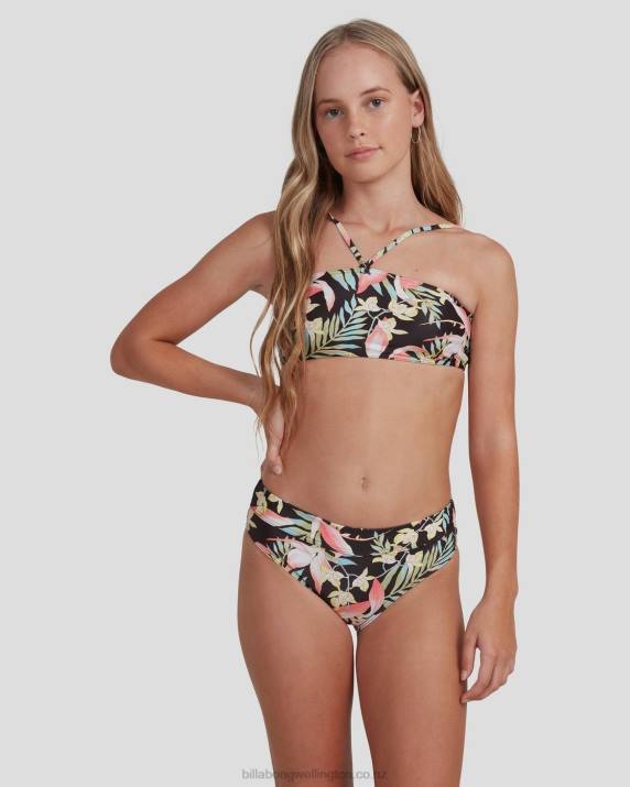 Girls Black Billabong Love Palms Bandeau Bikini Set 80P82794