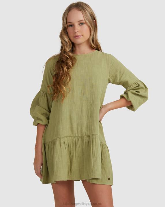 Girls Avocado Billabong Mini Wishes Long Sleeve Dress 80P82795