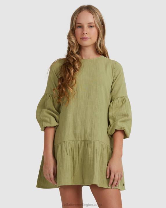 Girls Avocado Billabong Mini Wishes Long Sleeve Dress 80P82795