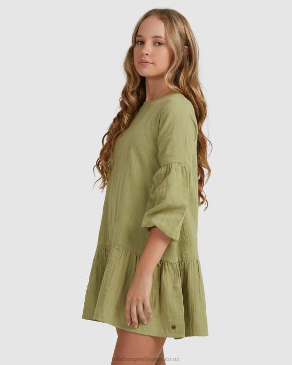 Girls Avocado Billabong Mini Wishes Long Sleeve Dress 80P82795