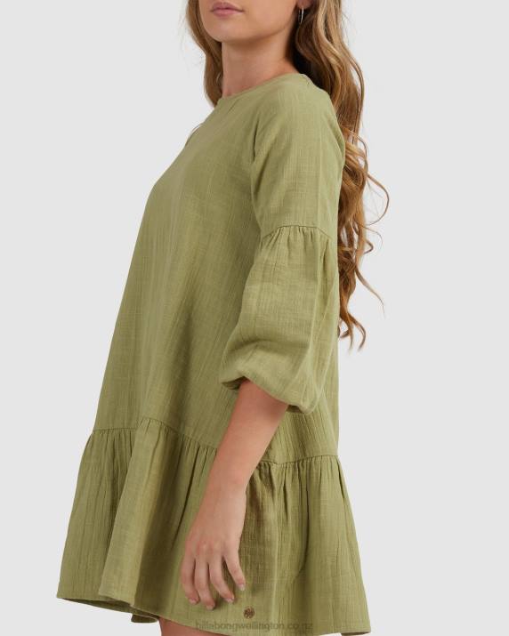 Girls Avocado Billabong Mini Wishes Long Sleeve Dress 80P82795