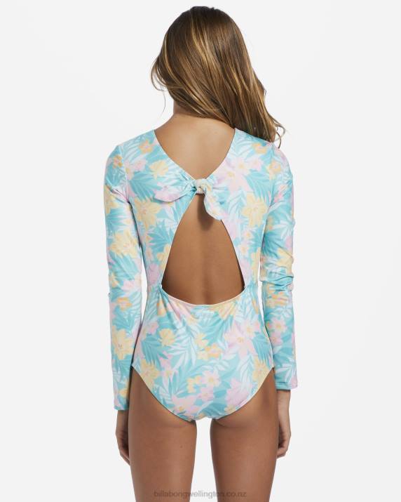 Girls Light Lagoon Billabong 4-16 Mermaid Feels UPF 50 Long Sleeve One-Piece Swimsuit 80P82687
