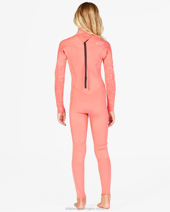 Girls Vintage Coral Billabong 3/2 Synergy Back Zip Full Wetsuit 80P82710