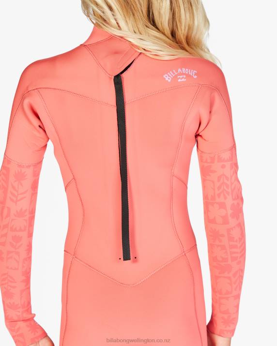 Girls Vintage Coral Billabong 3/2 Synergy Back Zip Full Wetsuit 80P82710