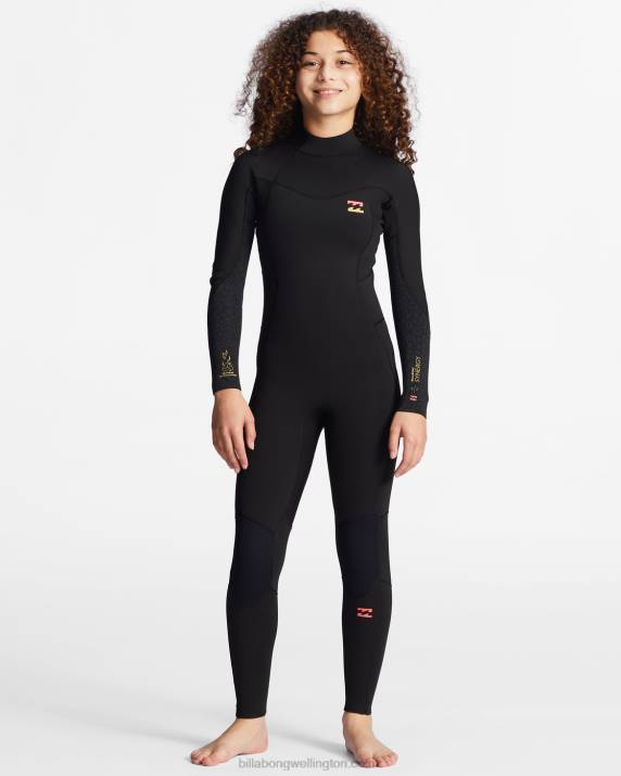Girls Wild Black Billabong 4/3 Synergy Back Zip Full Wetsuit 80P82695