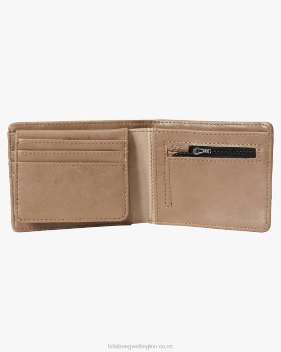 Men Clay Billabong Dimension Faux Leather Bi-Fold Wallet 80P8817