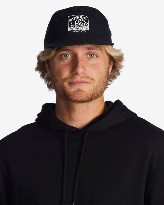 Men Black Billabong Keith Haring Salvation Baseball Hat 80P8716