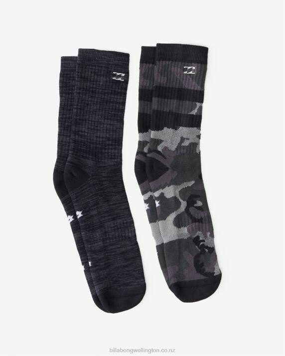 Men Black Billabong 2-Pack Camo Crew Socks 80P8743