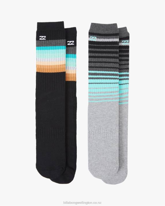 Men Black Billabong 2 Pack Faded Stripe Crew Socks 80P8703