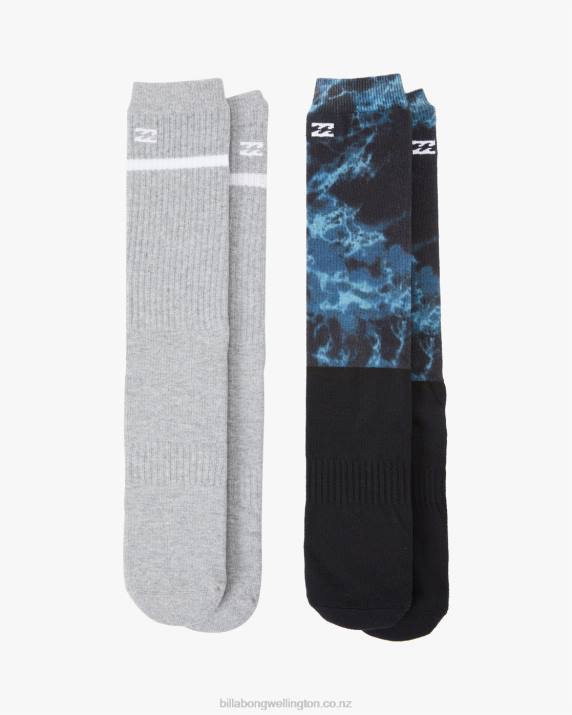 Men Black Billabong 2 Pack Ocean Dye Crew Socks 80P8736
