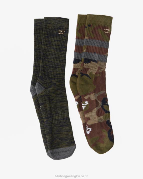 Men Green Billabong 2-Pack Camo Crew Socks 80P8728