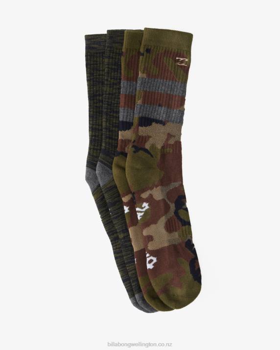 Men Green Billabong 2-Pack Camo Crew Socks 80P8728