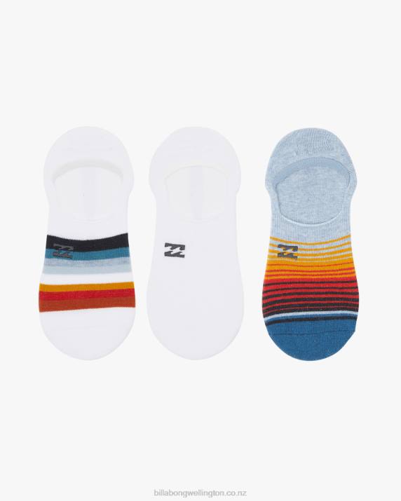 Men White Billabong 3 Pack Faded Stripe No-Show Socks 80P8722