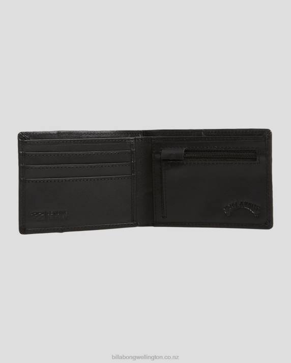 Men Black Grain Billabong Downtown Slim-Line Bi-Fold Wallet 80P8841