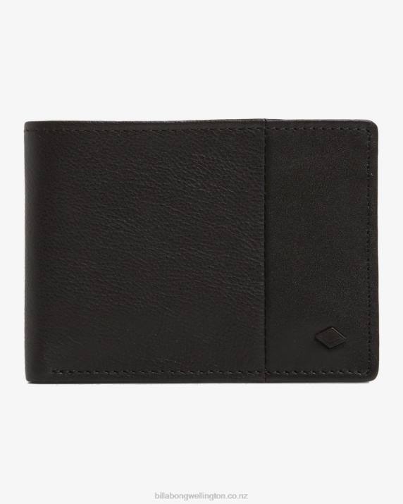 Men Black Grain Billabong Downtown Slim-Line Bi-Fold Wallet 80P8841