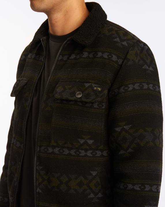 Men Black Billabong Barlow Sherpa Trucker Jacket 80P8517