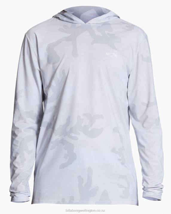 Men White Camo Billabong Arch Mesh Hooded UPF 50 Long Sleeve Rashguard 80P8445