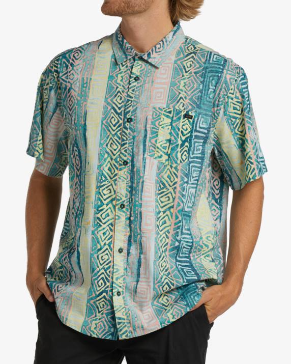 Men Aqua Billabong Sundays Short Sleeve Shirt 80P8405