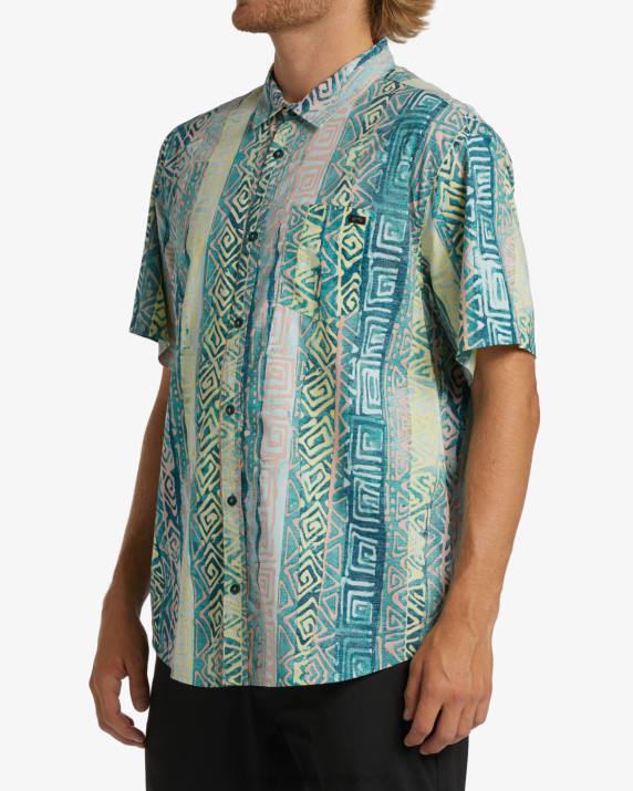Men Aqua Billabong Sundays Short Sleeve Shirt 80P8405