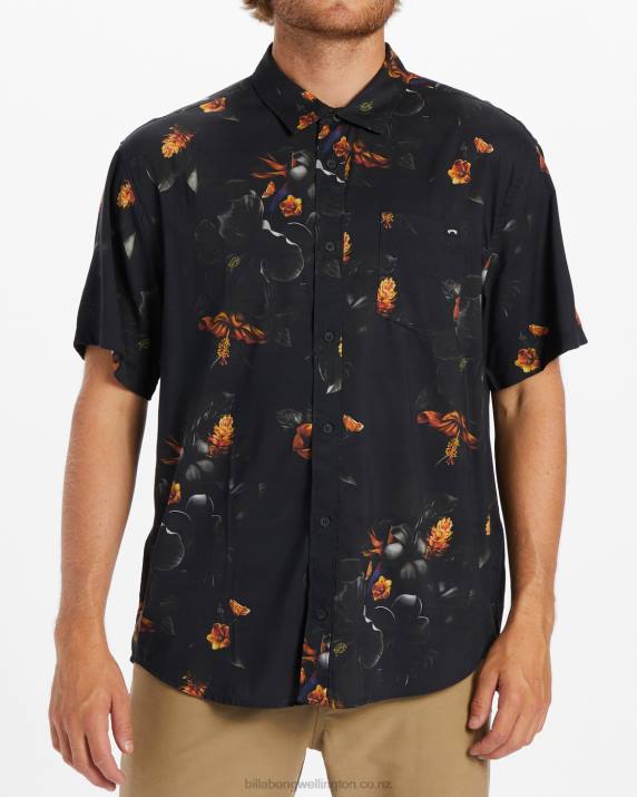 Men Black Billabong Kamea Sundays Short Sleeve Shirt 80P8658