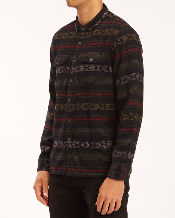 Men Black Billabong Offshore Jacquard Flannel Shirt 80P8460