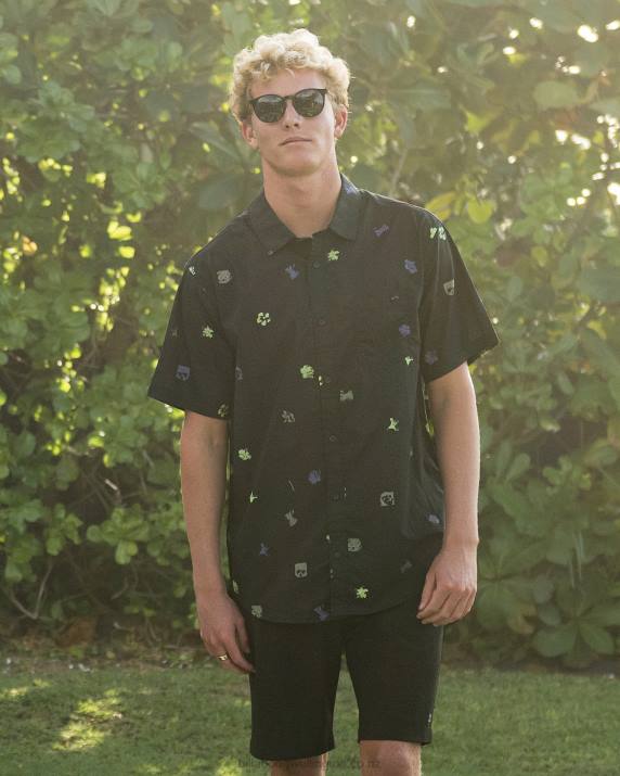 Men Black Billabong Sundays Mini Short Sleeve Shirt 80P8636