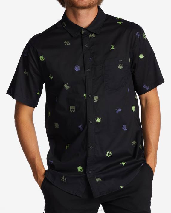 Men Black Billabong Sundays Mini Short Sleeve Shirt 80P8636