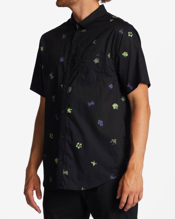 Men Black Billabong Sundays Mini Short Sleeve Shirt 80P8636