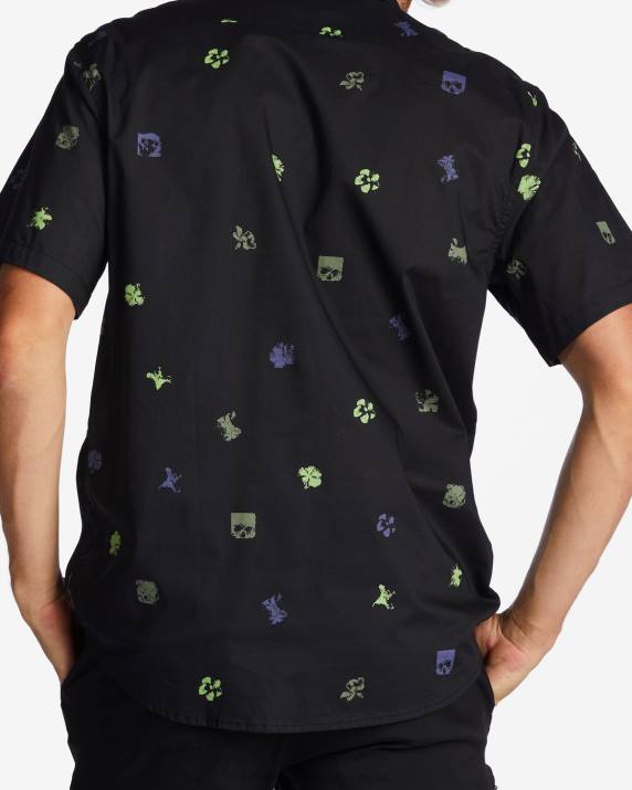 Men Black Billabong Sundays Mini Short Sleeve Shirt 80P8636