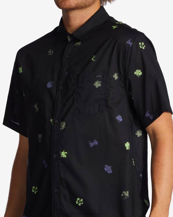 Men Black Billabong Sundays Mini Short Sleeve Shirt 80P8636