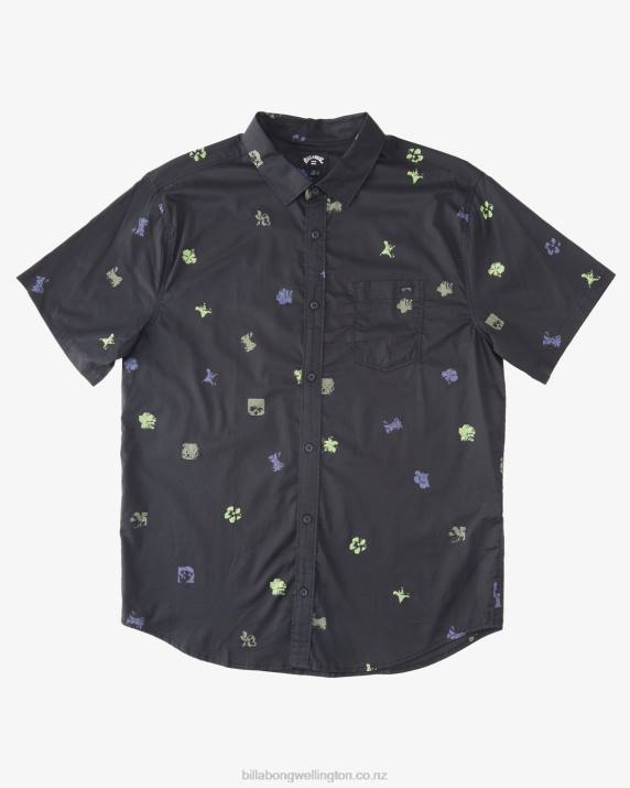 Men Black Billabong Sundays Mini Short Sleeve Shirt 80P8636