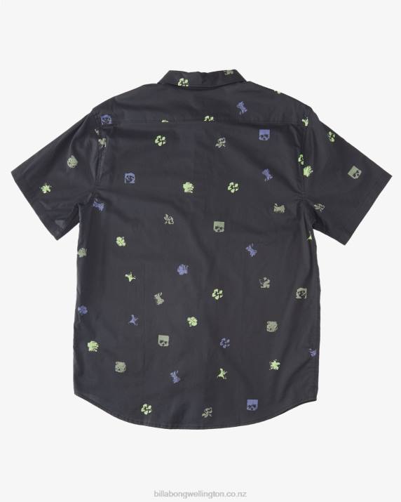 Men Black Billabong Sundays Mini Short Sleeve Shirt 80P8636