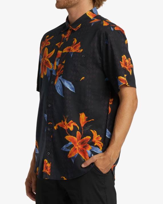 Men Charcoal Billabong Sundays Short Sleeve Shirt 80P8395