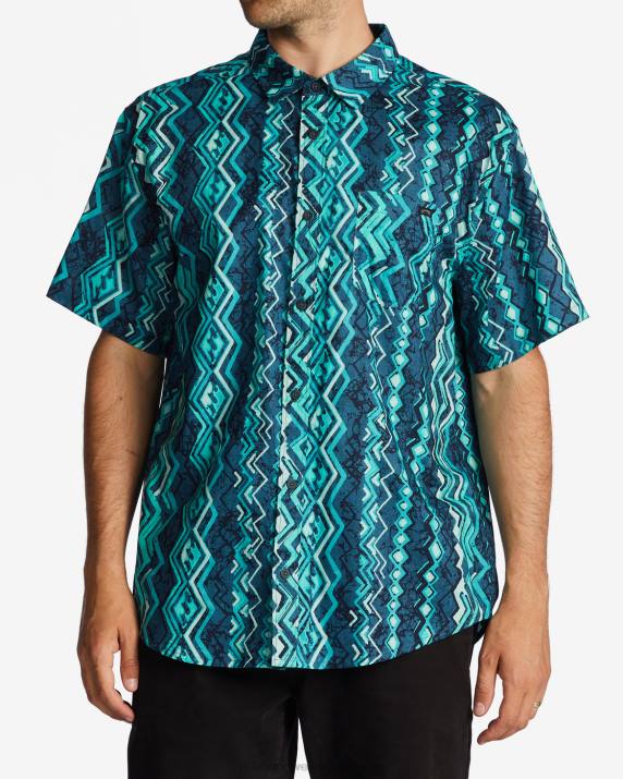Men Dark Mint Billabong Sundays Short Sleeve Shirt 80P8602