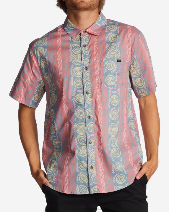 Men Dusty Red Billabong Sundays Short Sleeve Shirt 80P8638