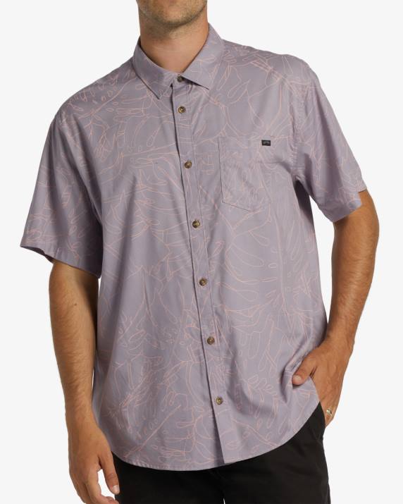 Men Grey Violet Billabong Sundays Short Sleeve Shirt 80P8380