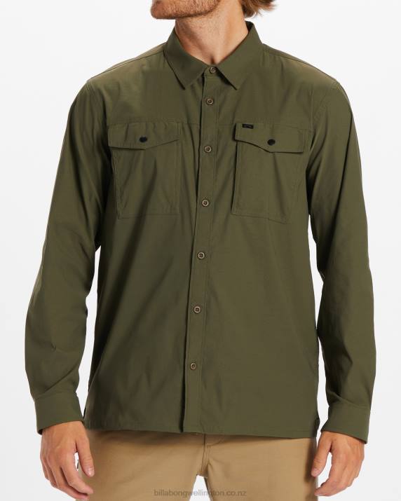 Men Military Billabong Surftrek Tech Long Sleeve Shirt 80P8485