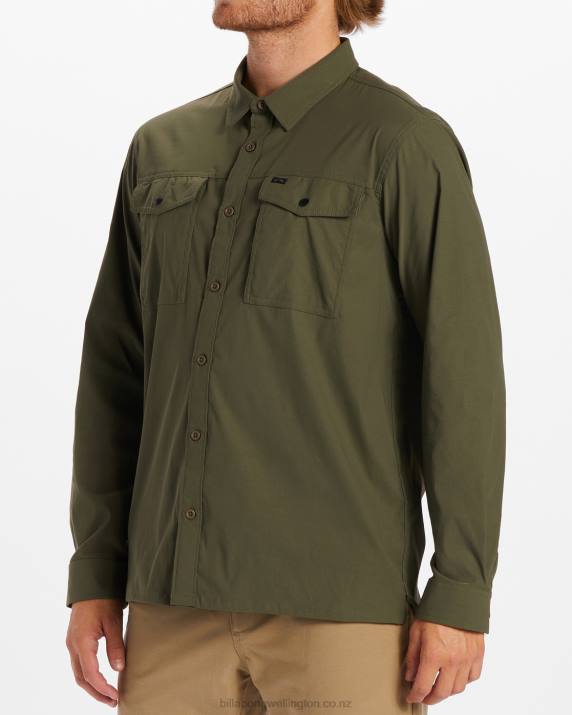 Men Military Billabong Surftrek Tech Long Sleeve Shirt 80P8485
