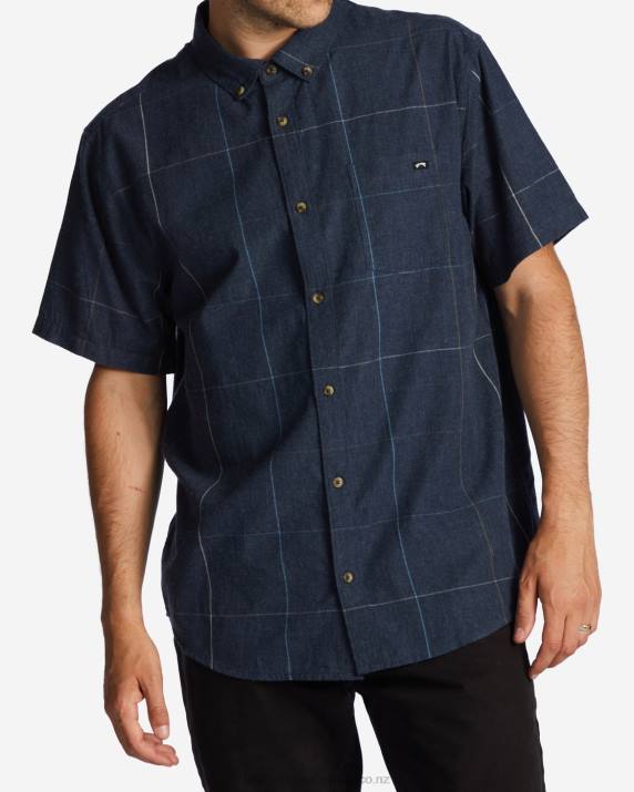 Men Navy Billabong All Day Plaid Short Sleeve Shirt 80P8591