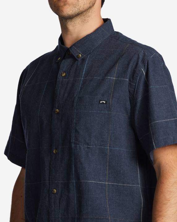 Men Navy Billabong All Day Plaid Short Sleeve Shirt 80P8591