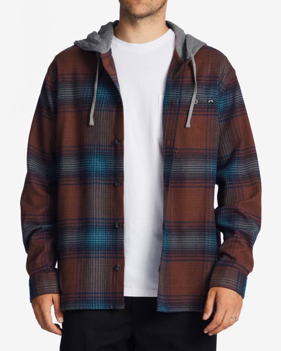 Men Port Billabong Baja Hooded Flannel Shirt 80P8618